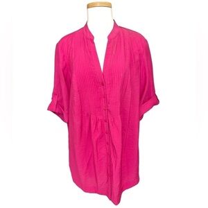 Coldwater Creek Women's Top Size 1X Red Short Sleeves Button Up Collarless